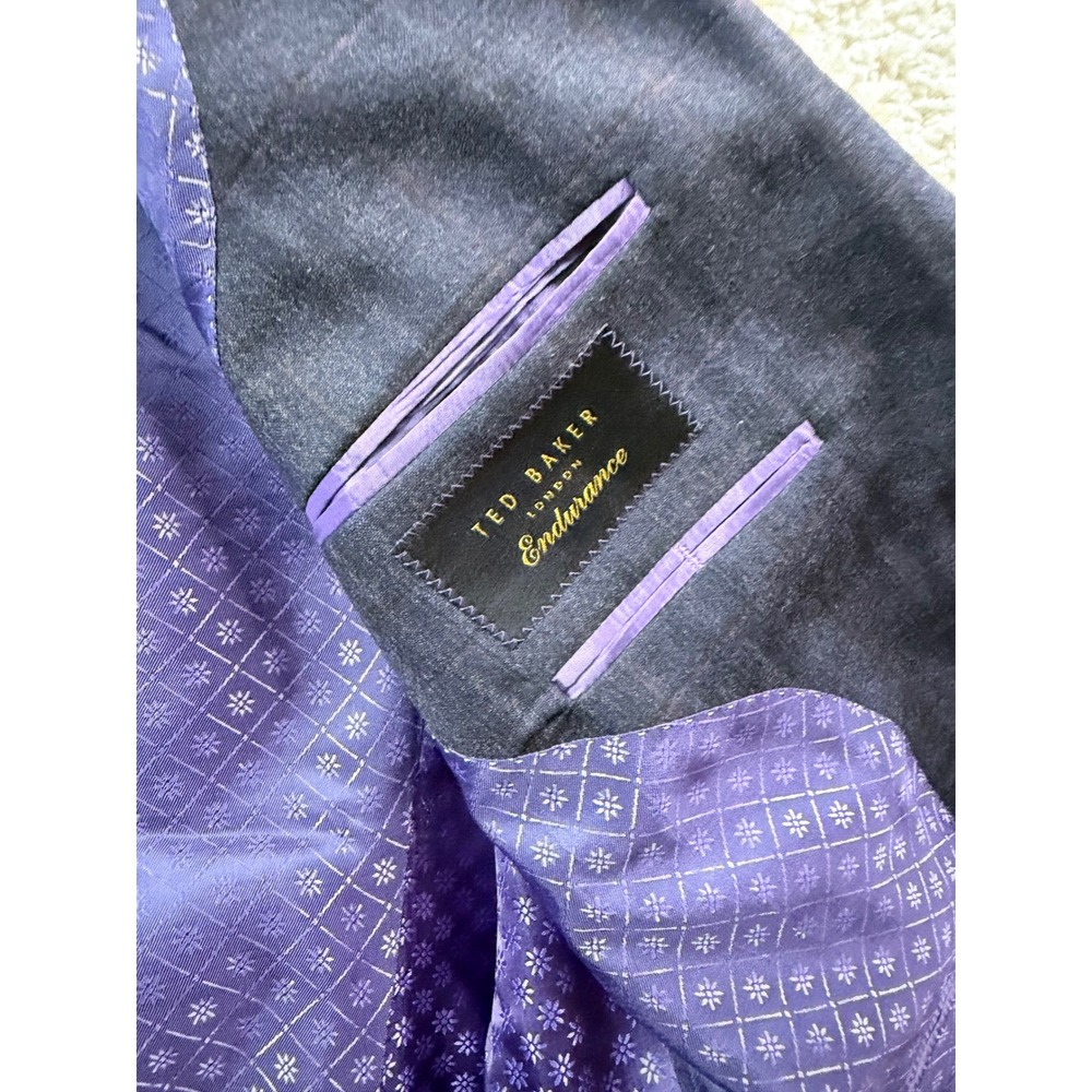 Mens 40R Ted Baker Wool Blazer Navy Blue Plaid Sport Coat Tailored Professional